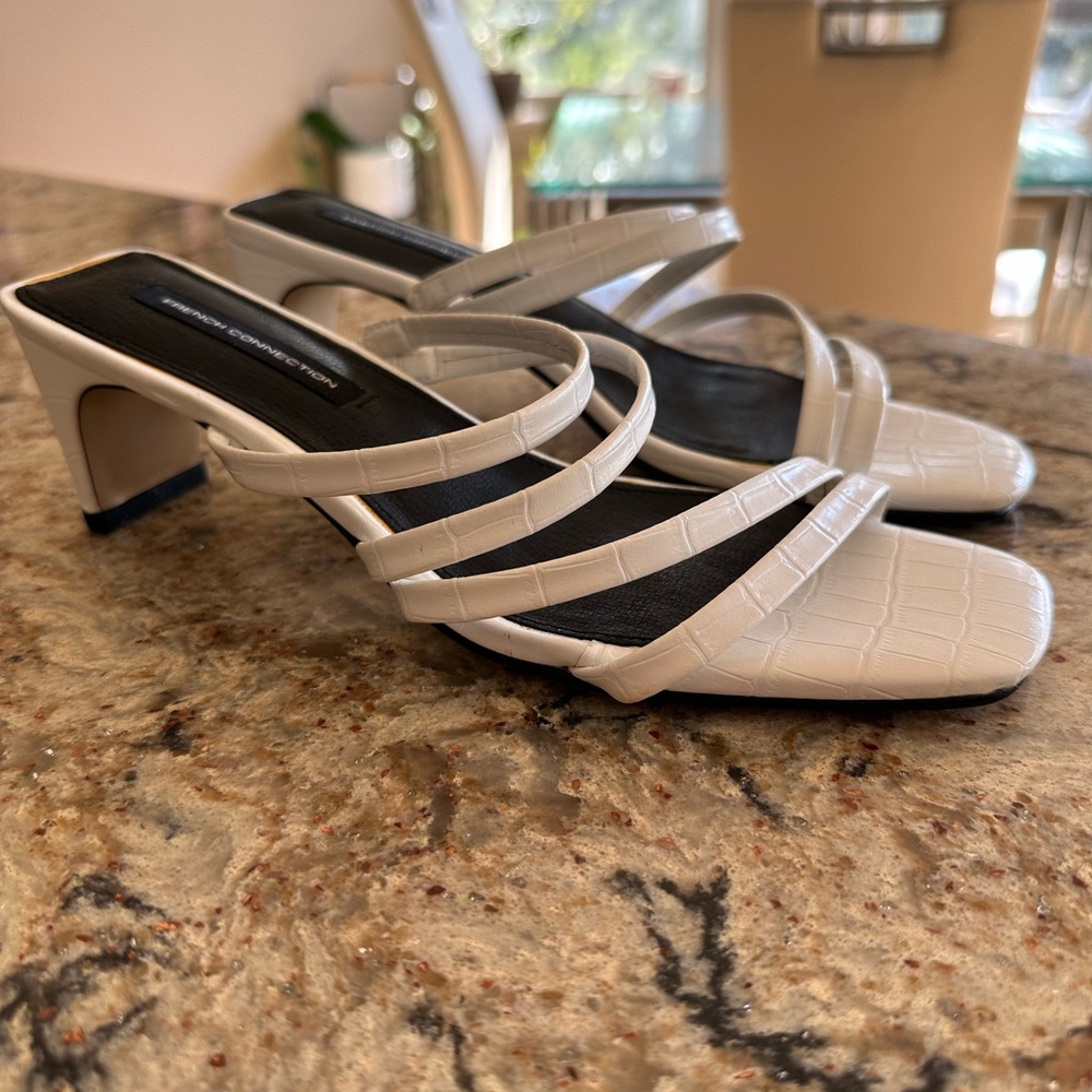 French Connection Croc-Embossed White Sandals
